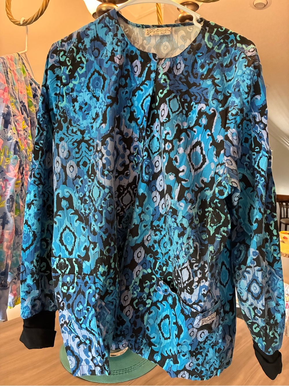 Women's Blue Patterned Button-Front Jacket —